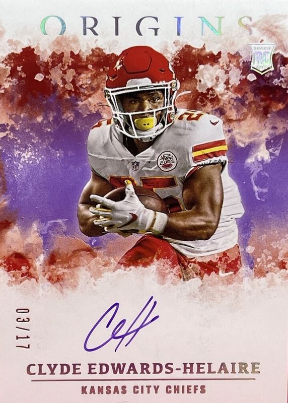 Clyde Edwards-Helaire 2020 Origins #RA-CH Rookie Autographs - Purple FOTL /17 RAW