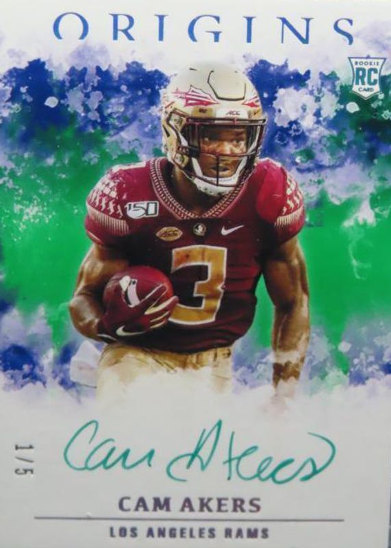 Cam Akers 2020 Origins #RA-CA Rookie Autographs - Green /5 Rookie PSA 10