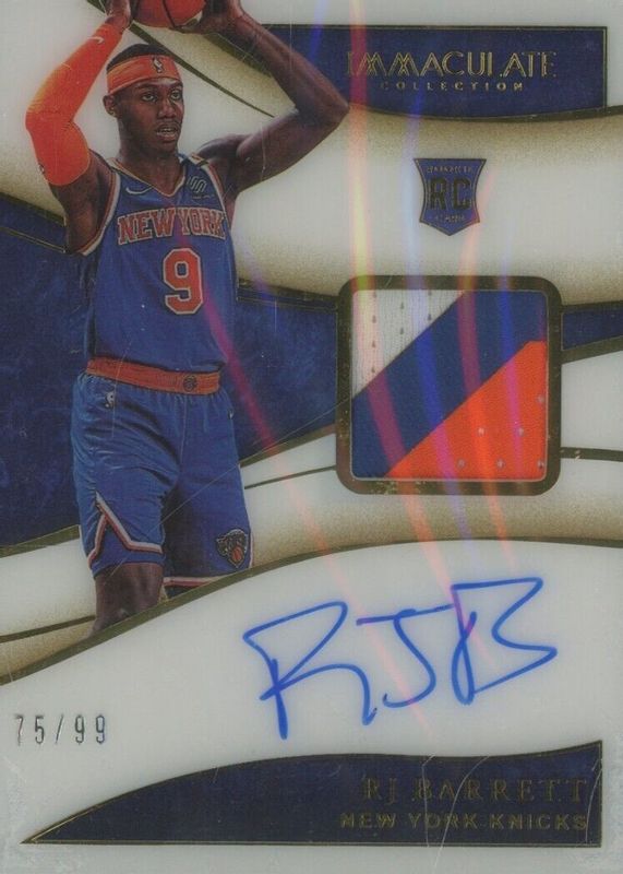 RJ Barrett 2019 Immaculate #104 Rookie Patch Auto /99 Rookie SGC 8