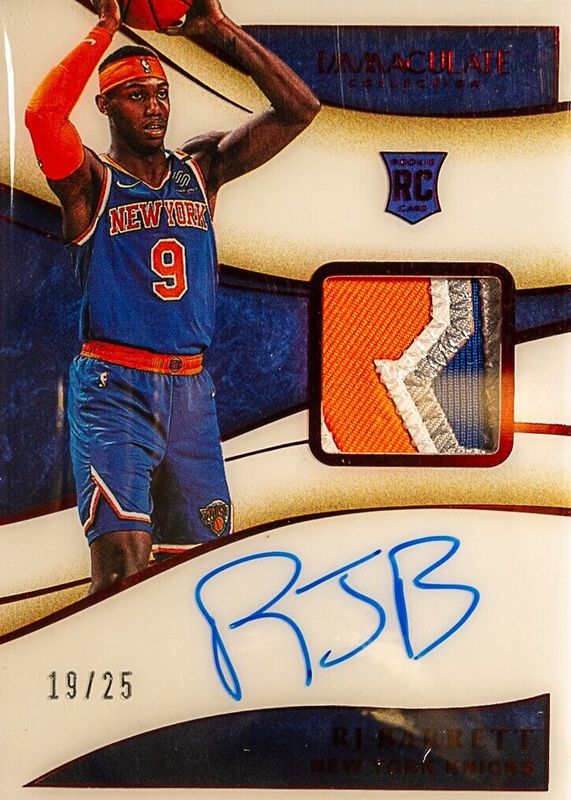 RJ Barrett 2019 Immaculate #104 Rookie Patch Auto - Red /25 RAW
