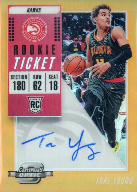 Trae Young 2018 Contenders Optic #124 Rookie Ticket Auto Variation - Orange /25 (Facing Left) Rookie BGS 8.5