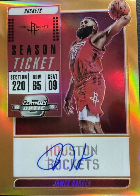 James Harden 2018 Contenders Optic #VT-JHD Veteran Season Ticket Autographs - Orange /25 SGC 9