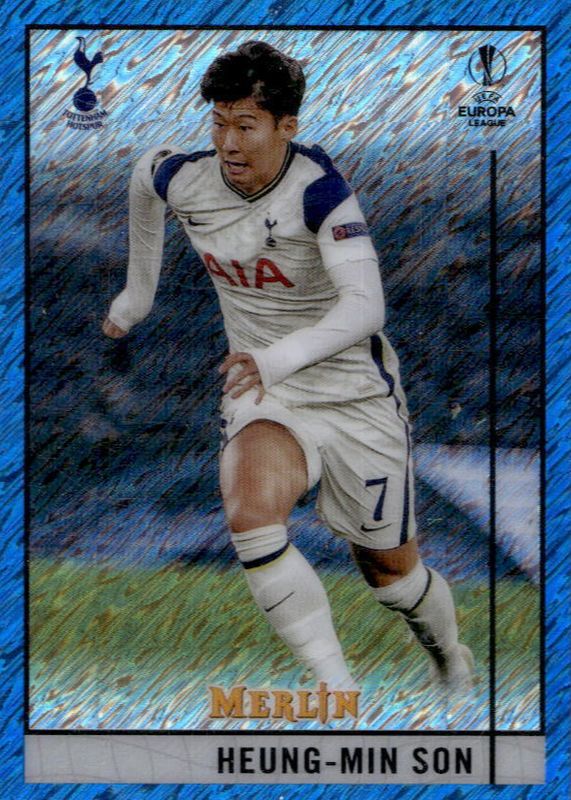 Heung-Min Son 2020 Topps Merlin Chrome UEFA Champions League #44 Blue Shimmer Refractor /75 PSA 10