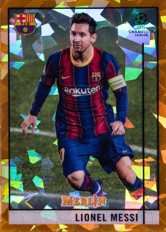 Lionel Messi 2020 Topps Merlin Chrome UEFA Champions League #1 Gold Atomic Refractor /50 PSA 10