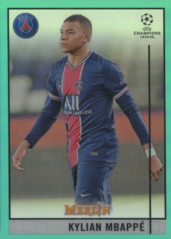 Kylian Mbappe 2020 Topps Merlin Chrome UEFA Champions League #100 Aqua Refractor /199 PSA 10