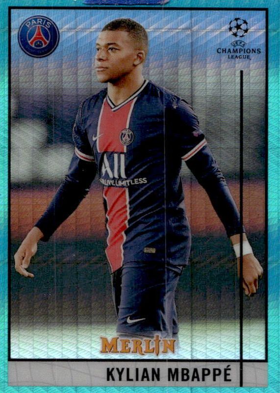 Kylian Mbappe 2020 Topps Merlin Chrome UEFA Champions League #100 Aqua Prism Refractor PSA 10