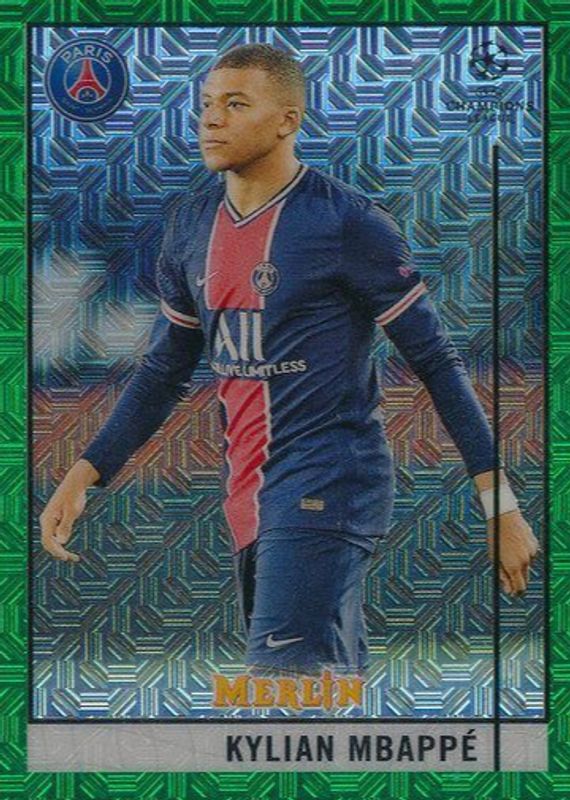 Kylian Mbappe 2020 Topps Merlin Chrome UEFA Champions League #100 Green Mojo Refractor /99 PSA 10