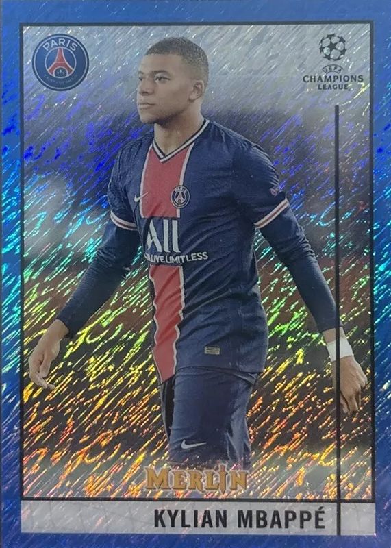 Kylian Mbappe 2020 Topps Merlin Chrome UEFA Champions League #100 Blue Shimmer Refractor /75 PSA 10