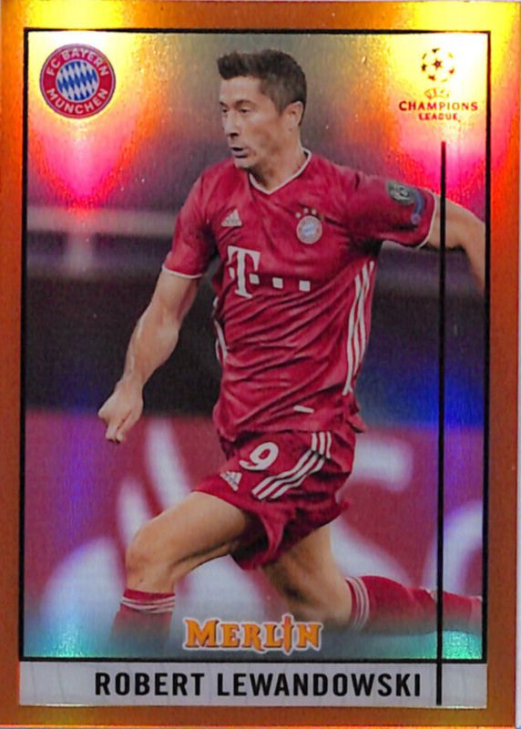 Robert Lewandowski 2020 Topps Merlin Chrome UEFA Champions League #75 Orange Refractor /25 PSA 10