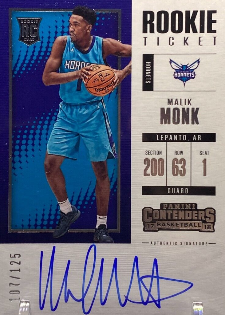 Malik Monk 2017 Contenders #111 Rookie Ticket Auto /125
