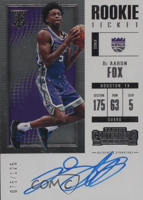 De'Aaron Fox 2017 Contenders #105 Rookie Ticket Auto /125 PSA 