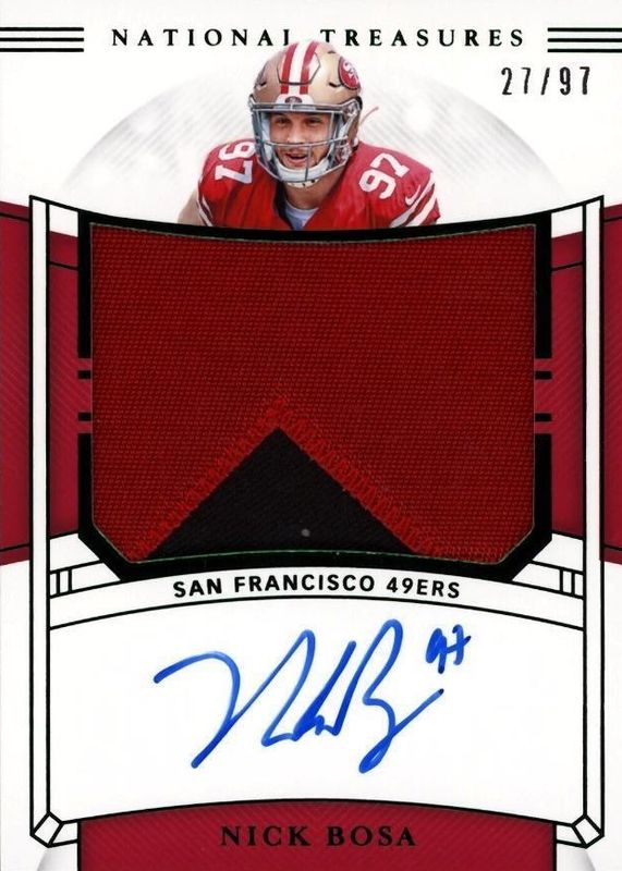 Nick Bosa 2019 National Treasures #165 Rookie Patch Auto - Green Jersey Number (/97) PSA 10