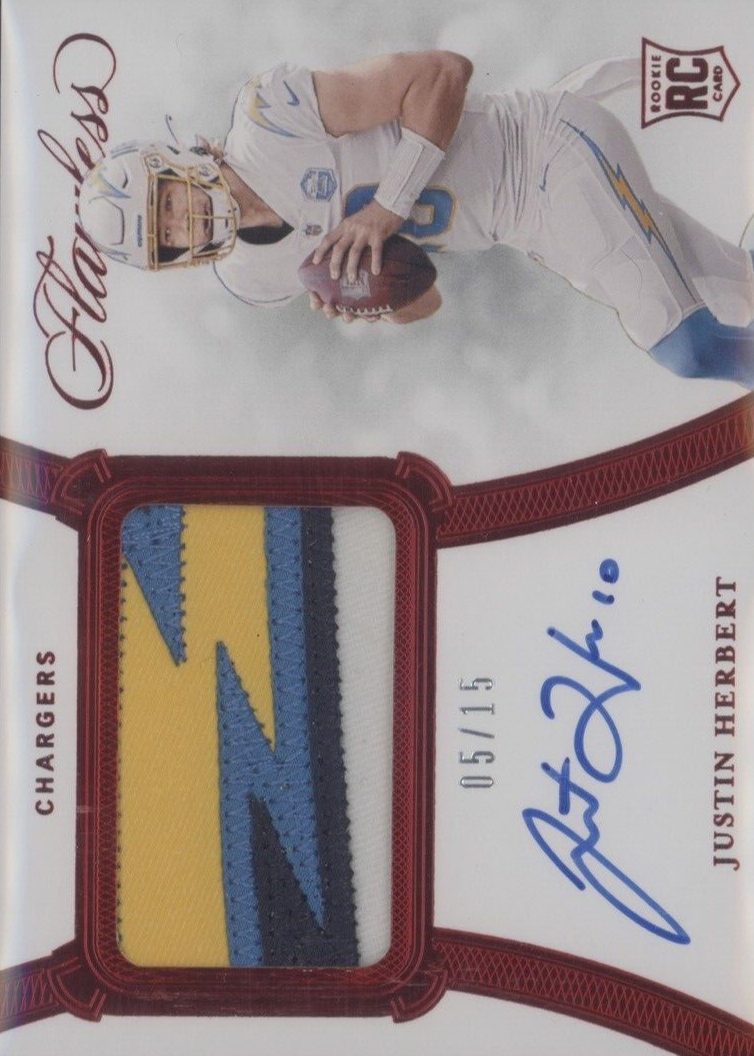 Justin Herbert 2020 Flawless #RPA-JHE Rookie Patch Auto - Ruby /15