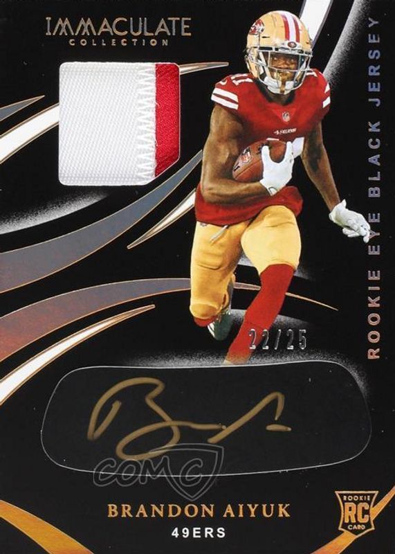 Brandon Aiyuk 2020 Immaculate #REB-23 Immaculate Rookie Eye Black Jersey Autographs - Gold /25 PSA 10