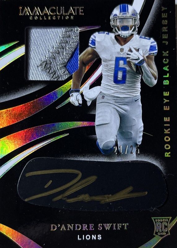 D'Andre Swift 2020 Immaculate #REB-8 Immaculate Rookie Eye Black Jersey Autographs - Gold /25 Rookie SGC 10