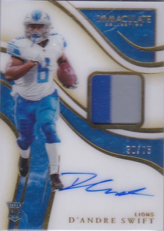 D'Andre Swift 2020 Immaculate #ISP8 Immaculate Rookie Signature Patches (/75) Rookie RAW