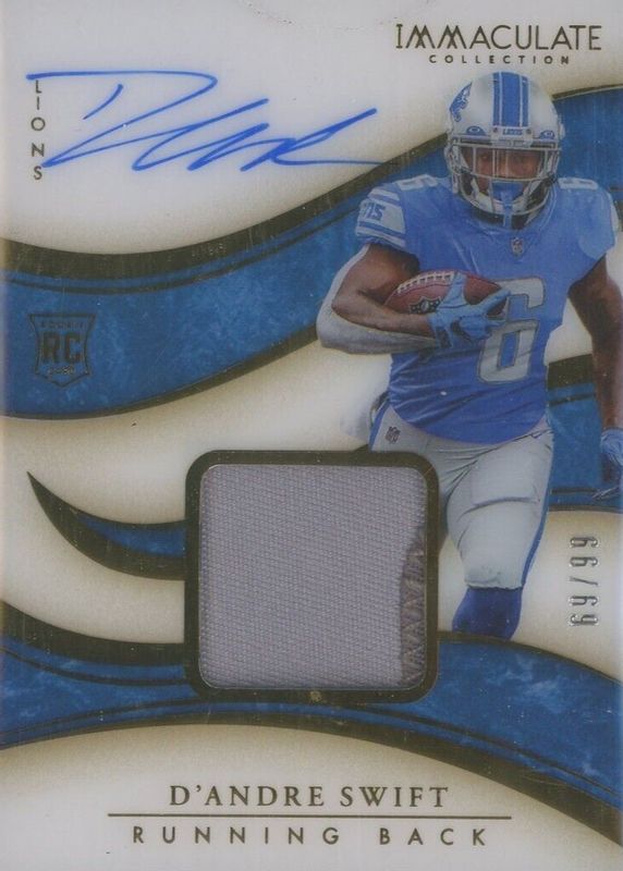 D'Andre Swift 2020 Immaculate #108 Rookie Patch Auto /99 Rookie SGC 9.5