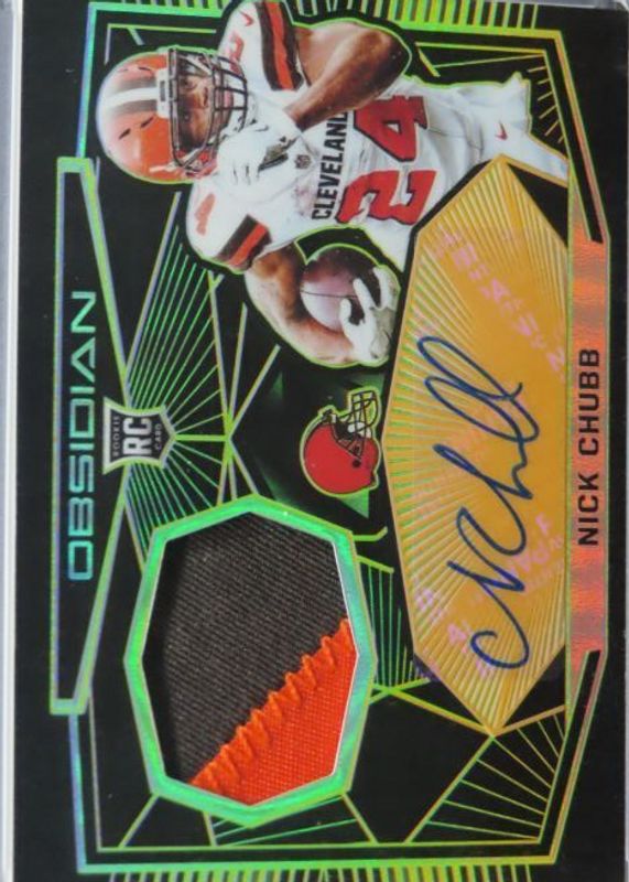Nick Chubb 2018 Obsidian #RJ-NC Rookie Jersey Autographs - Electric Etch Orange /50 RAW
