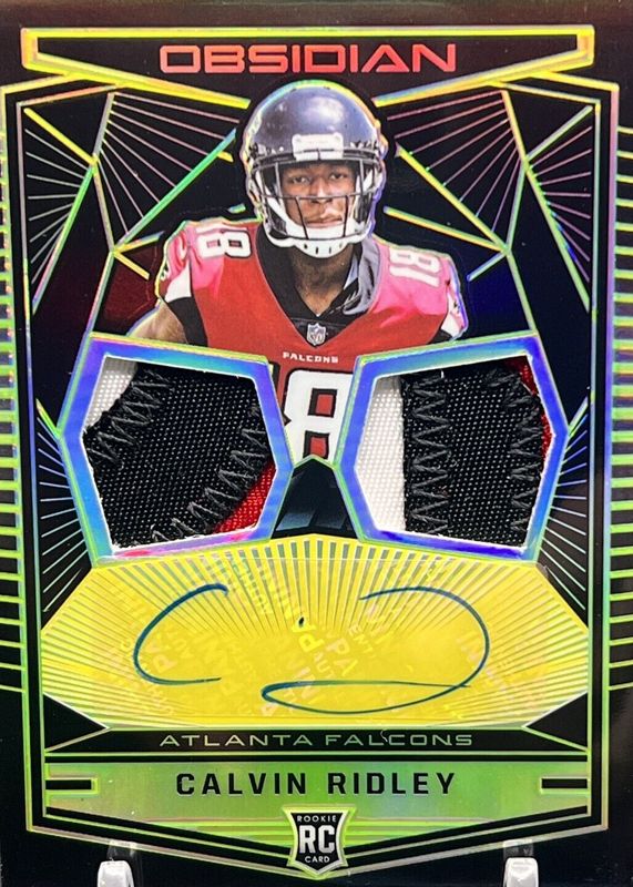 Calvin Ridley 2018 Obsidian #RJ-CR Rookie Jersey Autographs - Electric Etch Yellow /10 PSA 10