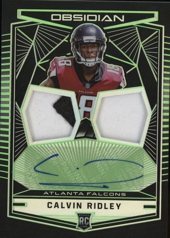 Calvin Ridley 2018 Obsidian #9 Rookie Jersey Ink Dual Relics - Electric Etch Green /25 PSA 10