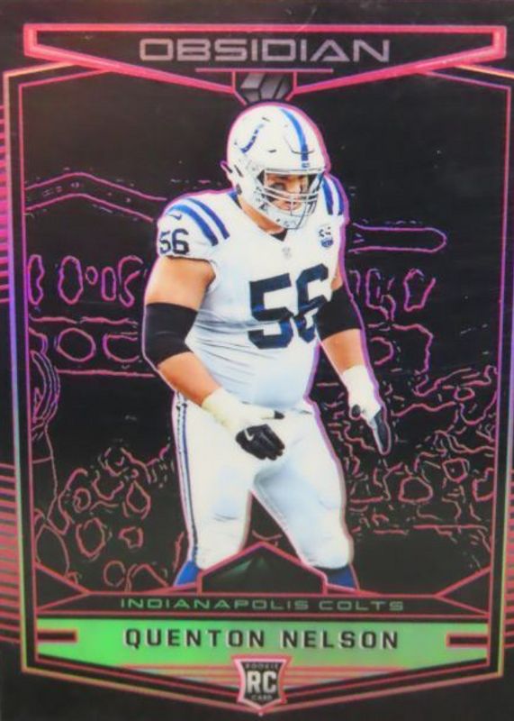 Quenton Nelson 2018 Obsidian #142 Electric Etch Purple /75 Rookie RAW