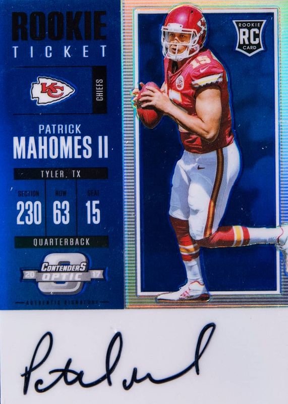 Patrick Mahomes II 2017 Contenders Optic #103 Rookie Ticket Auto - Blue /25 PSA 10