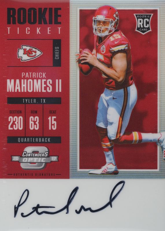 Patrick Mahomes II 2017 Contenders Optic #103 Rookie Ticket Auto - Red /75 PSA 10