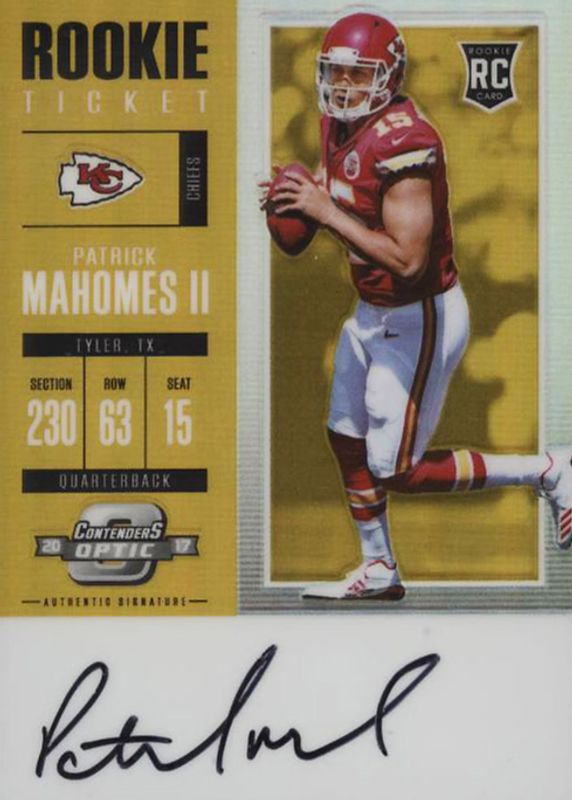 Patrick Mahomes II 2017 Contenders Optic #103 Rookie Ticket Auto - Gold /10 PSA 10