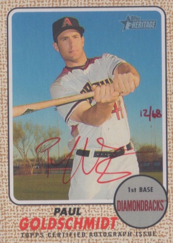 Paul Goldschmidt 2017 Topps Heritage High Number #ROA-PG Real One Autographs - Red Ink /68 RAW