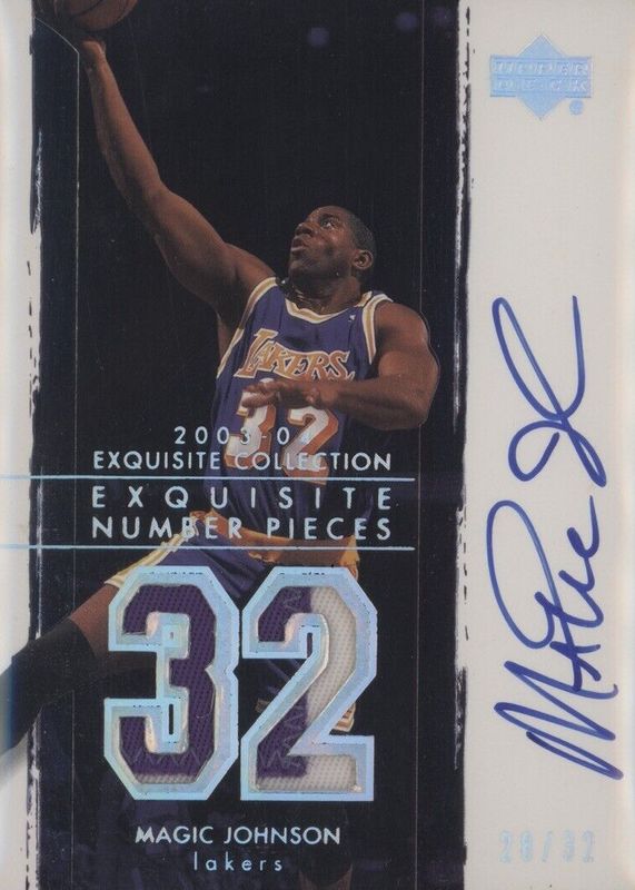 Magic Johnson 2003 Upper Deck Exquisite Collection #NP-MA Number Pieces Patch Autographs (/32) PSA 9