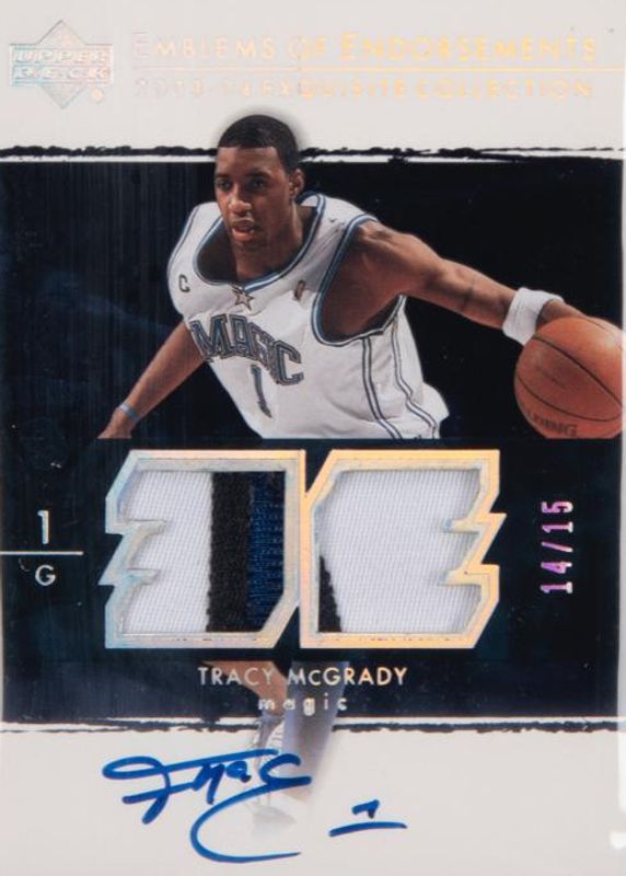 Tracy McGrady 2003 Upper Deck Exquisite Collection #EM-TM Emblems of Endorsement Patch Autographs /15 PSA 10