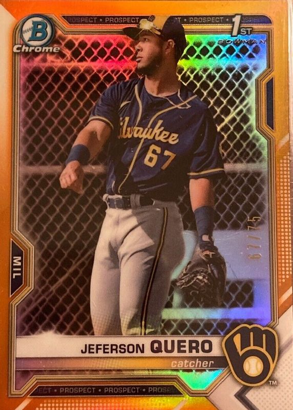 Jeferson Quero 2021 Bowman Chrome #BCP-181 Prospects - Yellow Refractor /75 (1st) PSA 9