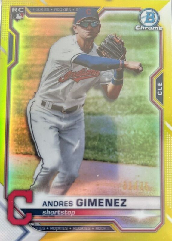 Andres Gimenez 2021 Bowman Chrome #12 Yellow Refractor /75 Rookie SGC 10