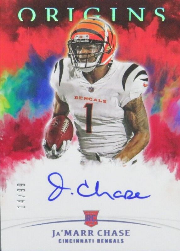 Ja'Marr Chase 2021 Origins #RA-JC Rookie Autographs - Red /99 Rookie RAW