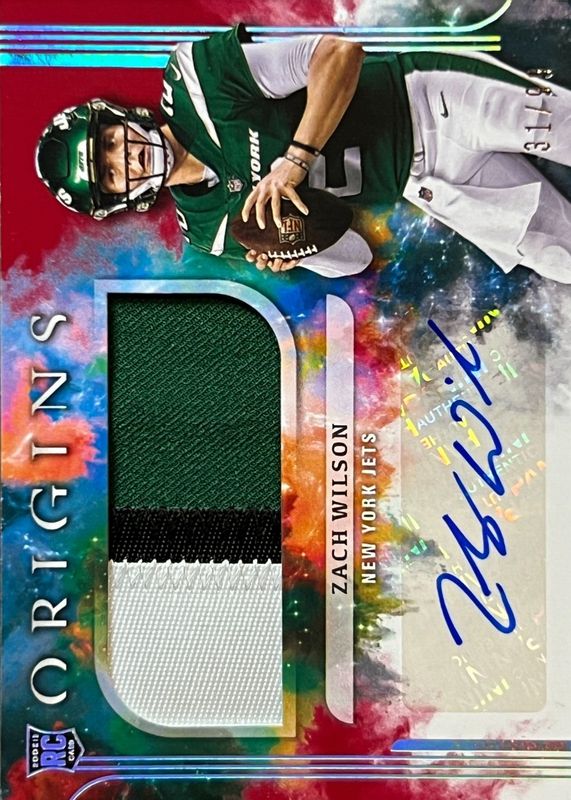 Zach Wilson 2021 Origins #152 Rookie Jumbo Jersey Autographs - Red /99 RAW