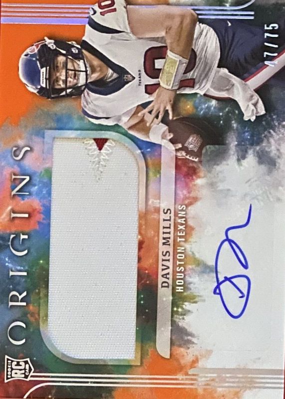 Davis Mills 2021 Origins #172 Rookie Jumbo Jersey Autographs - Orange /75 RAW