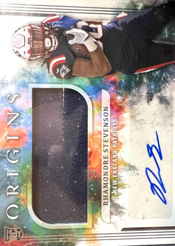 Rhamondre Stevenson 2021 Origins #185 Rookie Jumbo Jersey Autographs RAW