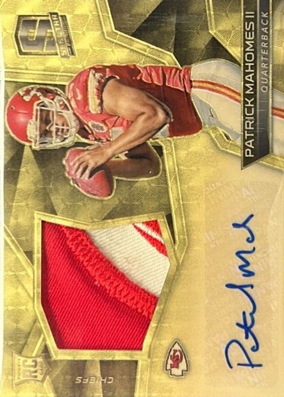 Patrick Mahomes II 2017 Spectra #204 Rookie Patch Auto - Gold /1 PSA 10