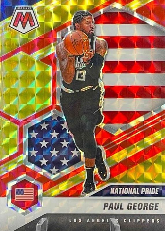 Paul George 2020 Mosaic #255 National Pride - Choice Fusion Red & Yellow /88 PSA 10