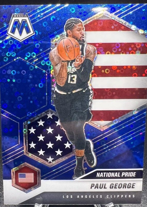 Paul George 2020 Mosaic #255 National Pride - Fast Break Blue /85 PSA 10