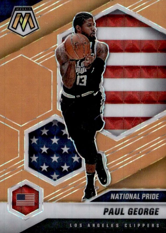 Paul George 2020 Mosaic #255 National Pride - Orange Fluorescent /25 PSA 10