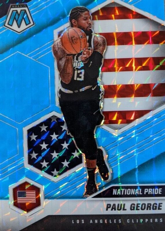 Paul George 2020 Mosaic #255 National Pride - Blue Fluorescent /15 SGC 10