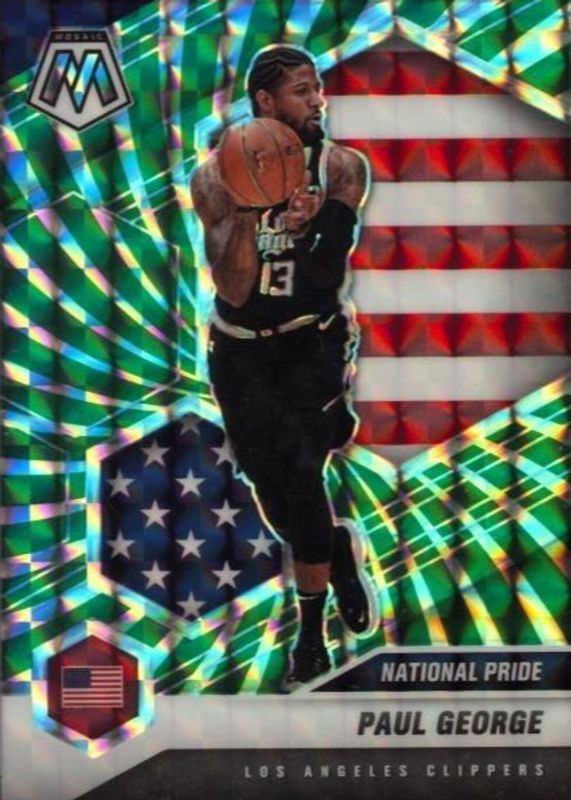 Paul George 2020 Mosaic #255 National Pride - FOTL Green Swirl /10 PSA 9