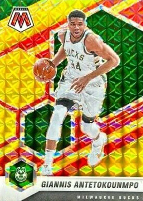 Giannis Antetokounmpo 2020 Mosaic #80 Choice Fusion Red & Yellow /88 PSA 10