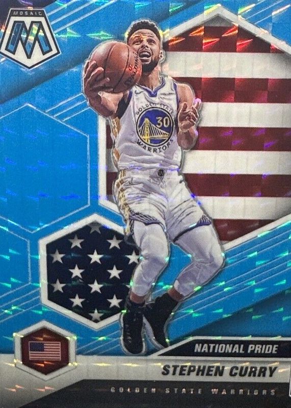 Stephen Curry 2020 Mosaic #249 National Pride - Blue Fluorescent /15 SGC 9.5