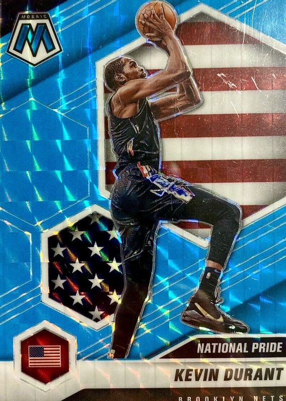 Kevin Durant 2020 Mosaic #248 National Pride - Blue Fluorescent /15 RAW