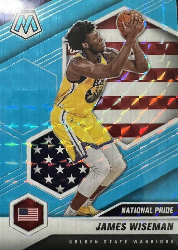 James Wiseman 2020 Mosaic #260 National Pride - Blue Fluorescent /15 Rookie PSA 10