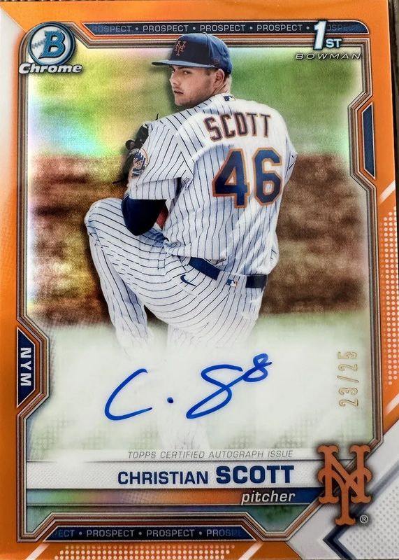 Christian Scott 2021 Bowman Draft #CDA-CS Chrome DP Auto - Orange Refractor /25 (1st) PSA 9