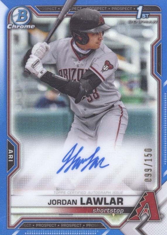 Jordan Lawlar 2021 Bowman Draft #CDA-JLA Chrome DP Auto - Blue Refractor /150 (1st) PSA 9