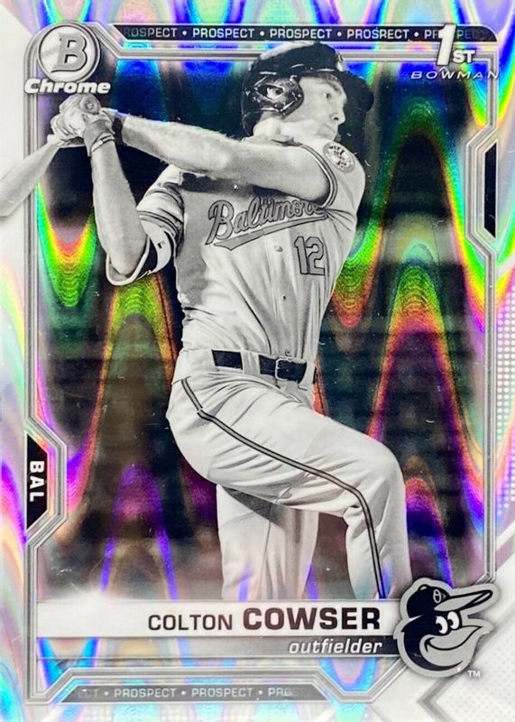 Colton Cowser 2021 Bowman Draft #BDC-166 Chrome - Black & White RayWave Refractor (1st) PSA 10